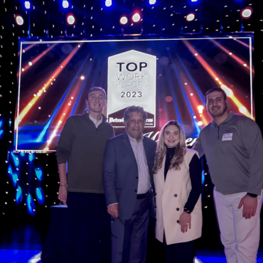 AmeriCare Medical team at the Top Workplace event. From left to right: Joshua Schacht (HR Generalist); Madelyn Darbonne (Marketing Specialist); Greg Jamian (President & CEO); David Kashat (HR Recruiter).